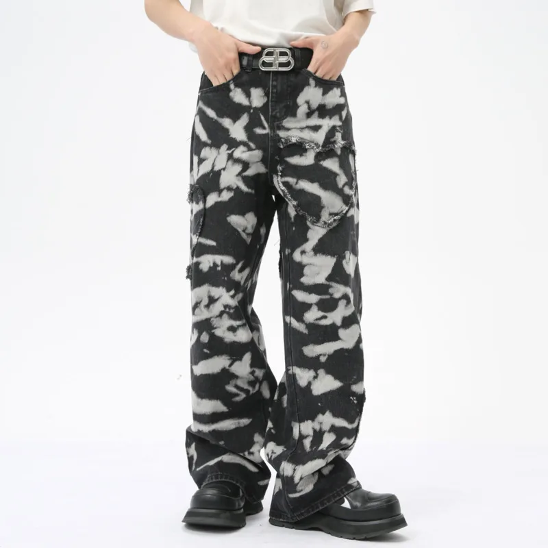 Джинсы SYUHGFA мужские с принтом модные штаны из денима в американском стиле