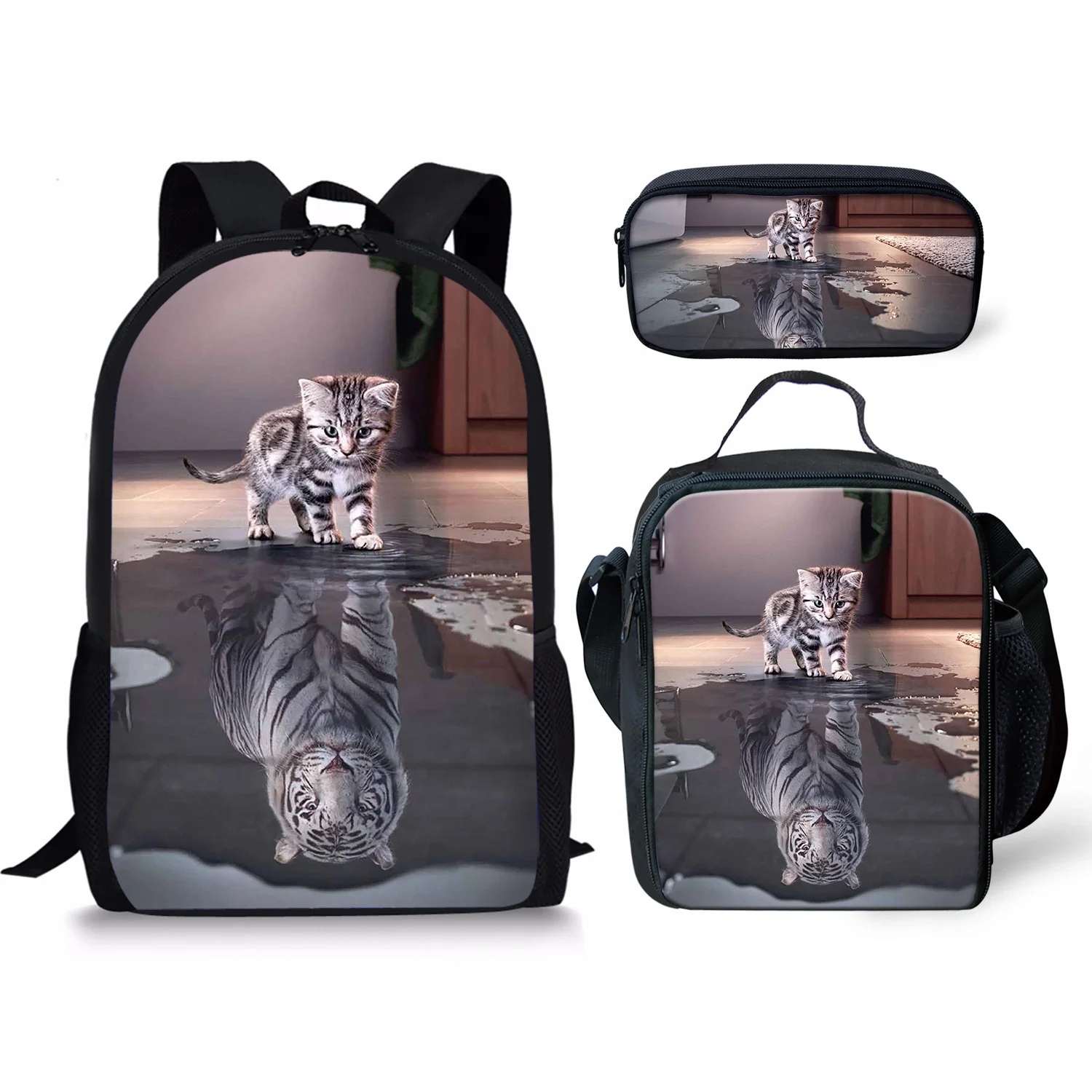 Reflection Print Backpack Pencil & Lunch Bag Set Portable Travel Children's Knapsack Durable Large Capacity School Bags for Girl