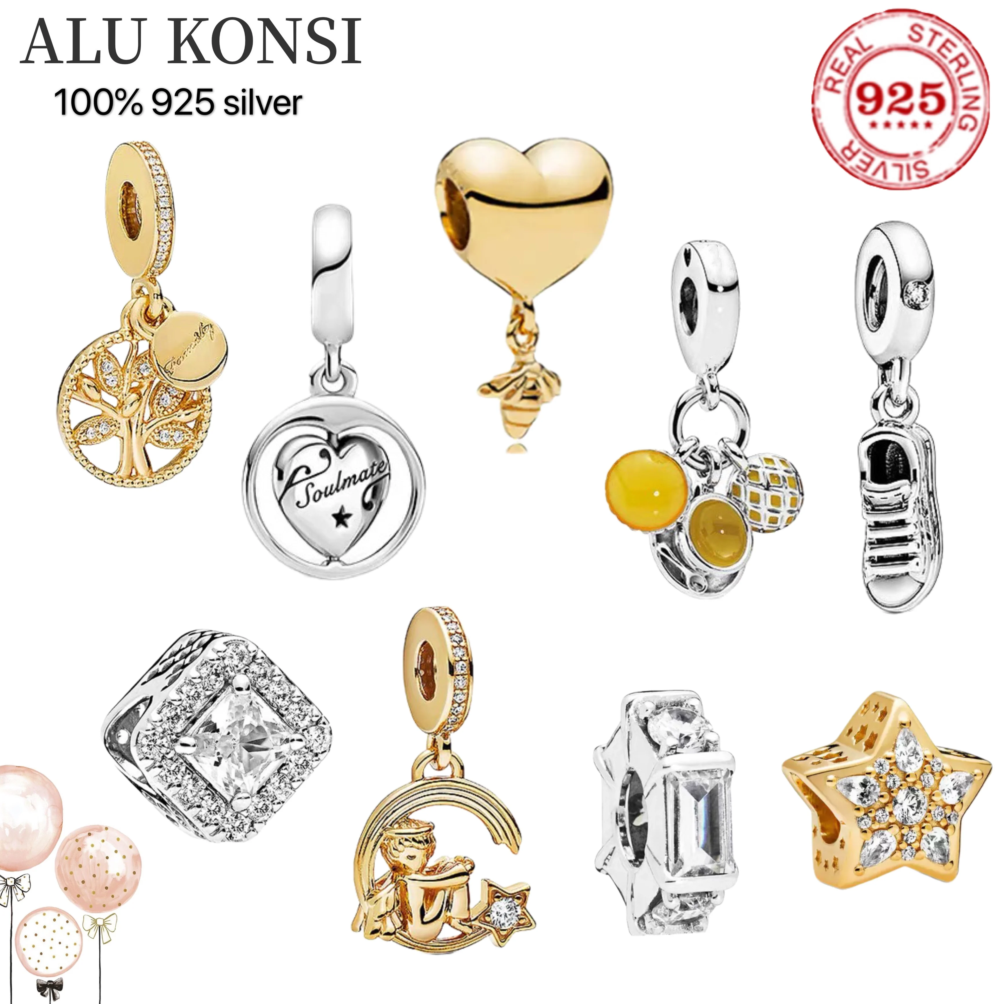 

100% 925 Sterling Silver 2021 New Angel tree shoes Golden Series Beads Fit Original Pan Charms Bracelets DIY Jewelry Women Gift