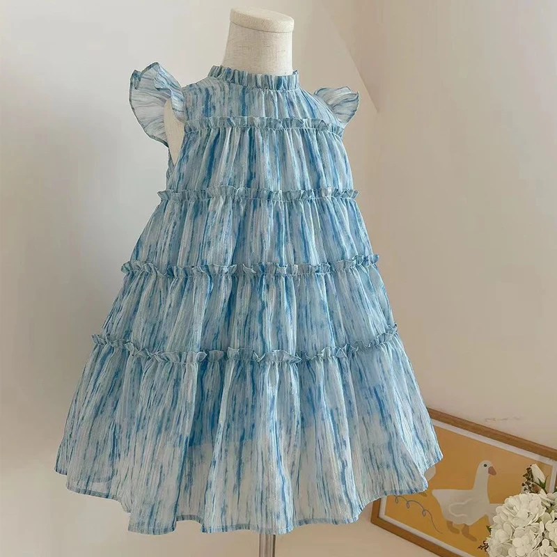 

Платье для девочек, детское летнее Сетчатое платье принцессы с рукавом «летучая мышь», платья для маленьких девочек, детское Новое пляжное платье, сарафан, Повседневное платье