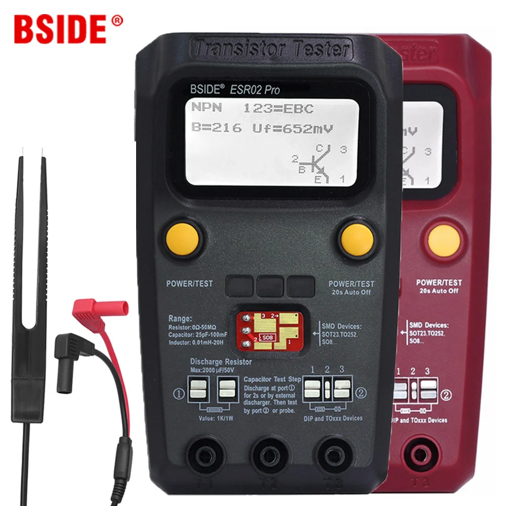 Bside Multi-purpose Transistor Esr Smd Tester Esr02pro Diodo Inteligente Triode Capacitância Resistor Medidor Lcd Mos Pnp Npn Teste