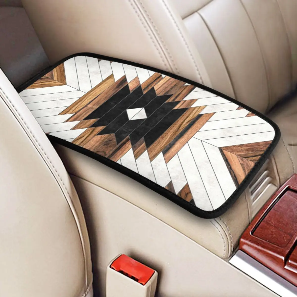 

Car Armrest Cover Mat Aztec Concrete And Wood Center Console Cover Pad Wood Background Mable Ethnic Tribal Car Interior Cushion