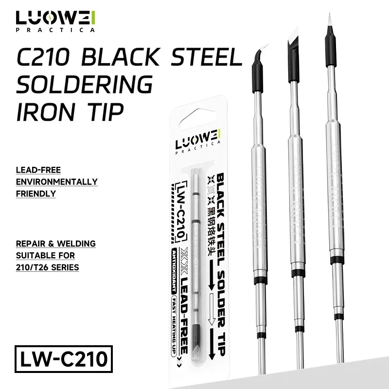 Фото Наконечник для паяльника LUOWEI LW-C210 из черной стали, совместимый с сериями 210 T26, бессвинцовый, для профессиональных паяльных станций №1
