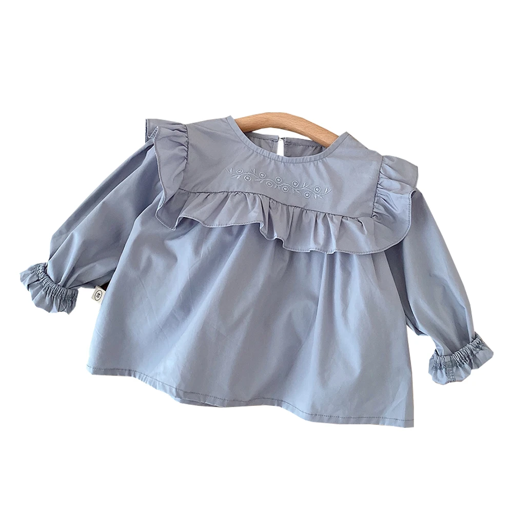 

Girls Blouse Long Sleeve Ruffles Flower Embrodiery Spring Autumn Boutique Kids Clothing Princess Birthday Toddler Shirts
