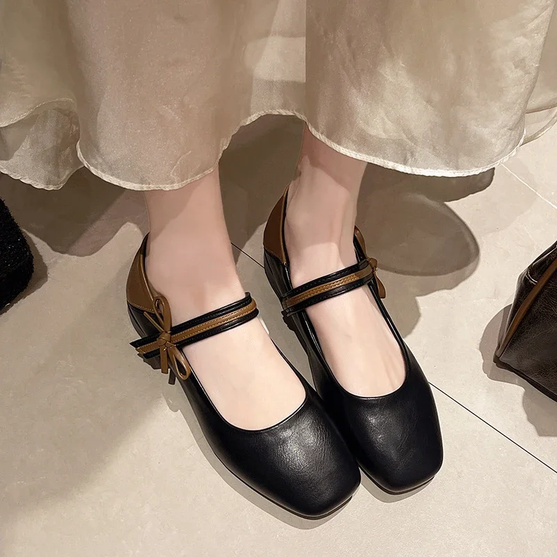 Туфли-лодочки женские в стиле ретро балетки лоферы плоская подошва Мэри Джейн