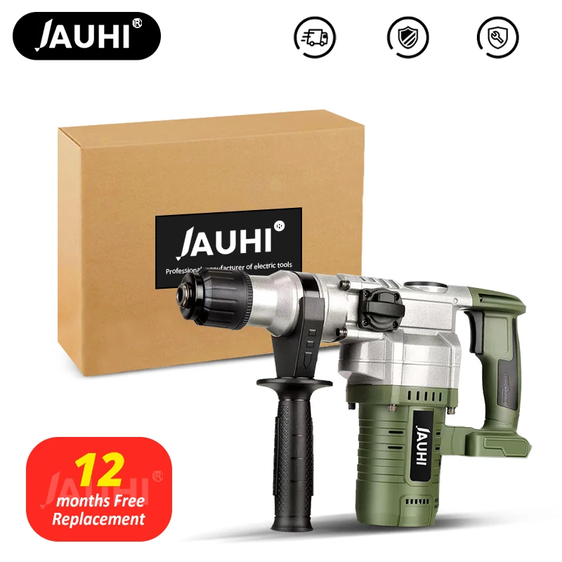 

JAUHI Electric Rotary Hammer Drill Max Drilling 26mm Demolition Jackhammer Breaker Electric Concrete Perforator Makita Battery