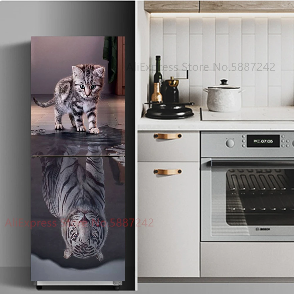 

Cats Fridge Stickers Refrigerator Cover Woman Cute Self-adhesive Wallpaper Freezers Film Full Wrap Custom Fridge Vinyl Furniture