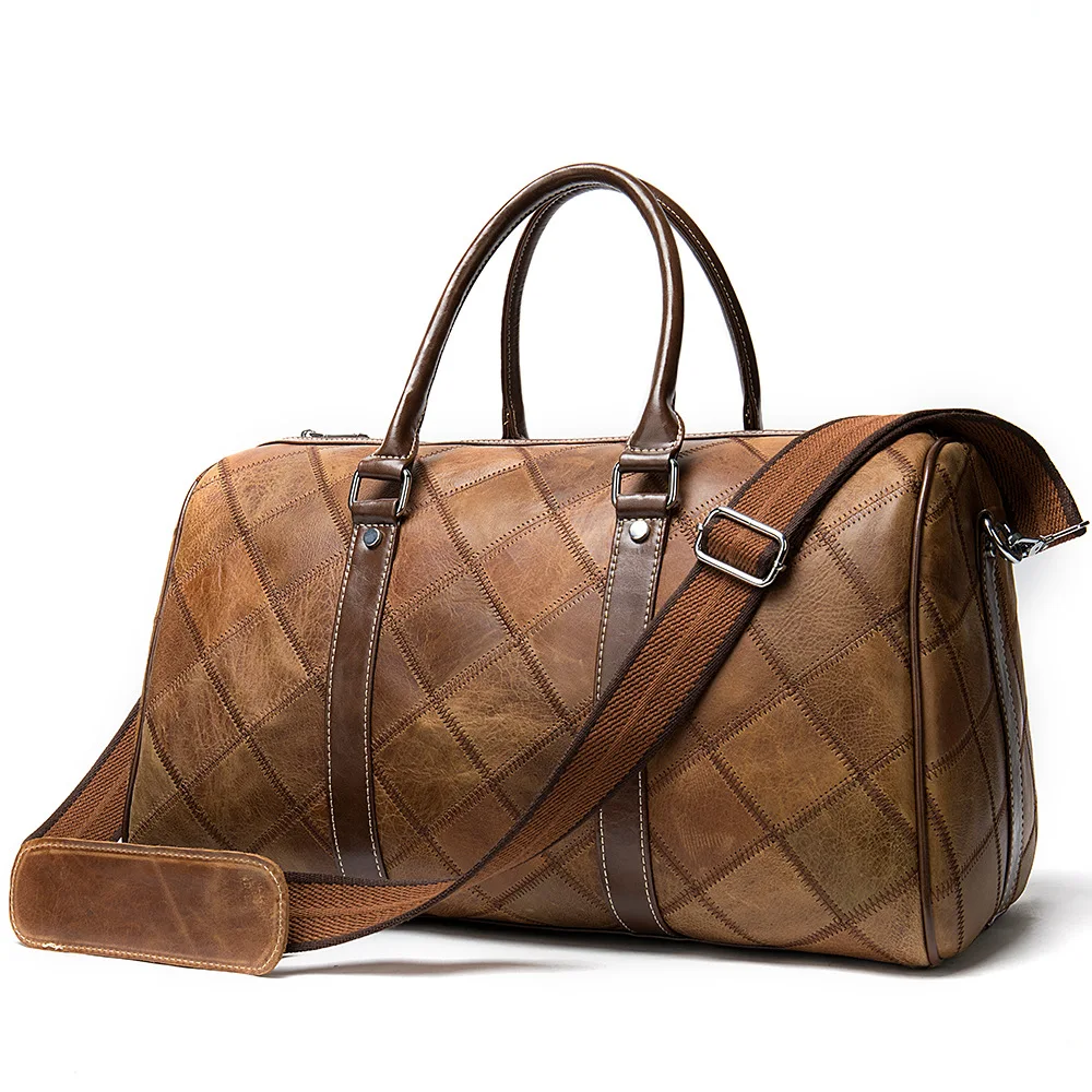 Men Genuine Leather Duffle Bag Travel Packing Cubes Shoulder Weekend Big Baghand Luggage Overnight Sport Bag HA033