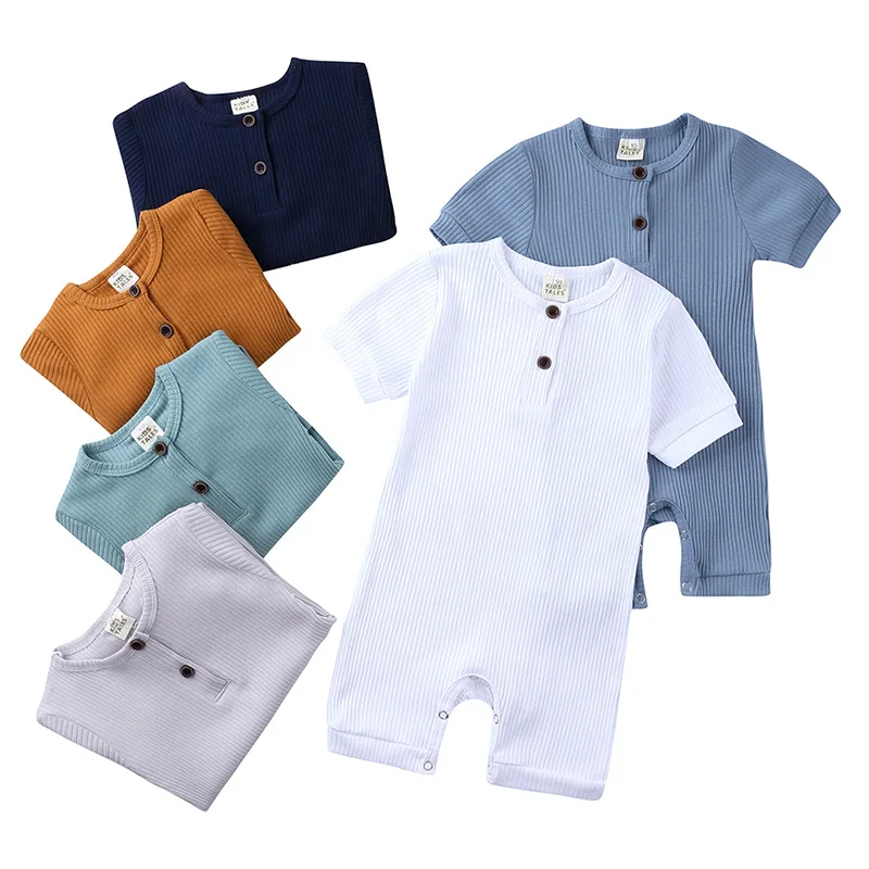 

Children's clothing solid color baby jumpsuit summer short-sleeved new baby bag fart clothing pit strip romper