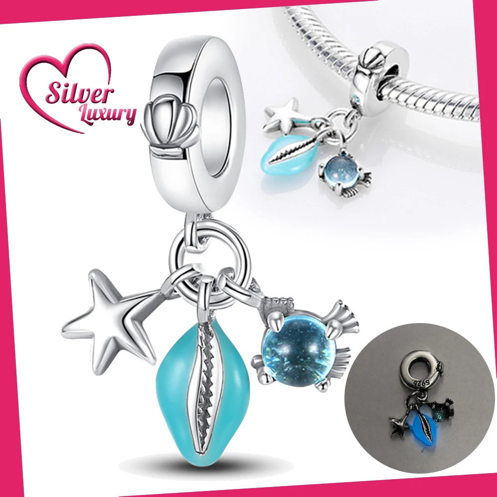 

925 Sterling Silver Starfish Sea Shell Dangle Charm Fit Pandora Bracelet Silver 925 Original Charms for Jewelry Making