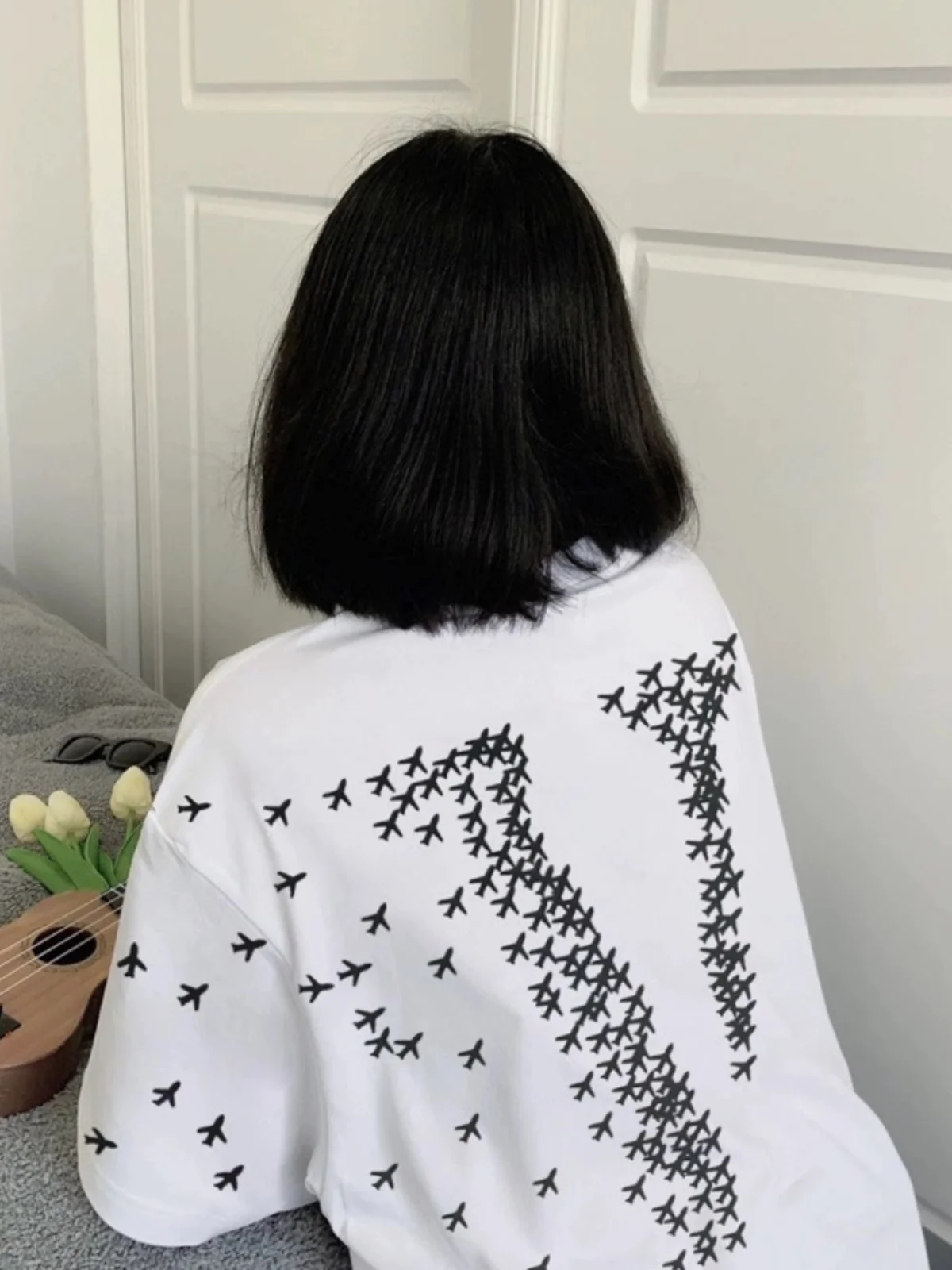 Rocky Life Small Aircraft Large V-Shaped Female Cotton Casual Fashion Brand Men's Couple Summer Short sleeve T-shirt