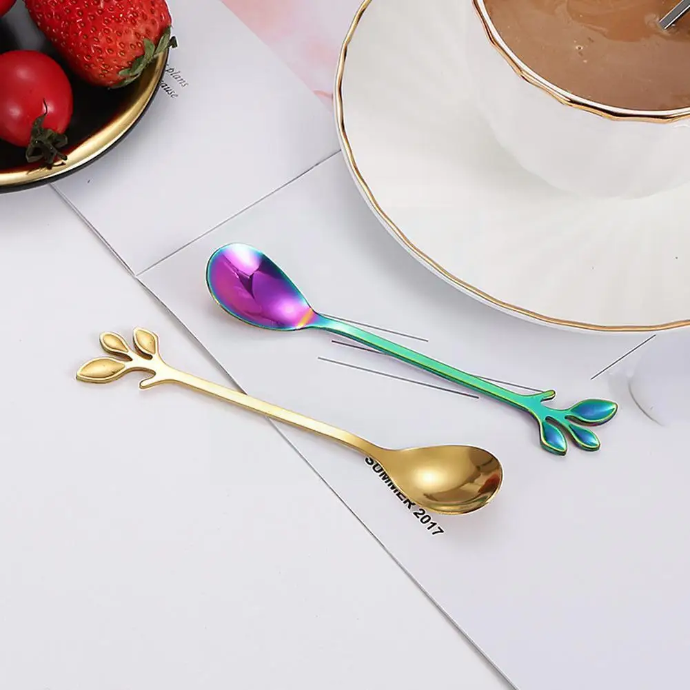 

Steel Spoons Stirring Spoon Fruit Fork Coffee Mixing Decor Dessert Gift Table Party Spoon Spoon Tool Kitchen M3k9