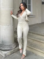 tossy skinny two piece set women knit v neck long sleeve top and pants female jumpsuits 2 piece outfits sexy femme matching sets