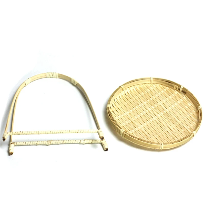 

6X Bamboo Weaving Straw Baskets Tier Rack Wicker Fruit Bread Food Storage Round Plate Stand Single Layer