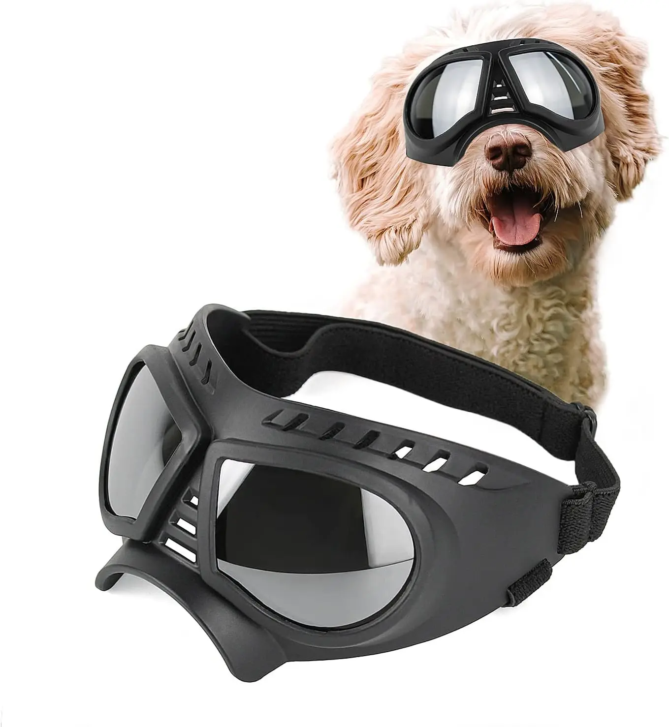 

ATUBAN Dog Goggles,Dog Glasses for Puppy Breed Dog,Windproof,Waterproof and Durable,UV Sunglasses with Adjustable Straps,Silver
