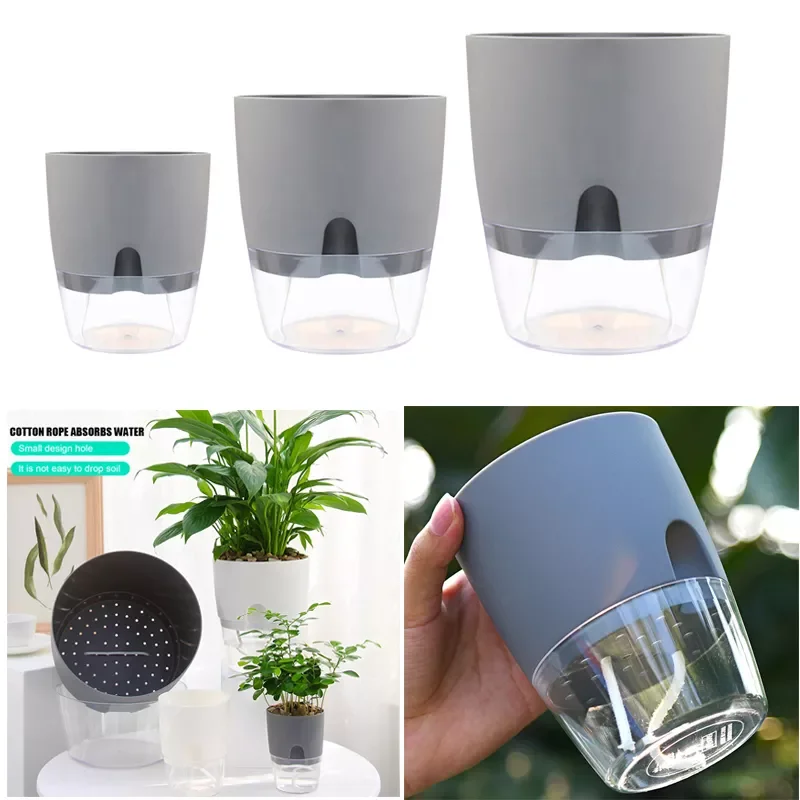 

Watering Planter Handmade 2 Layer Self Watering Plant Flower Pot With Water Container Round Flowerpot Home Garden Decor