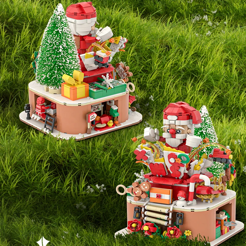 Рождественские блоки Pinlepai с подсветкой музыкальная шкатулка набор строительных