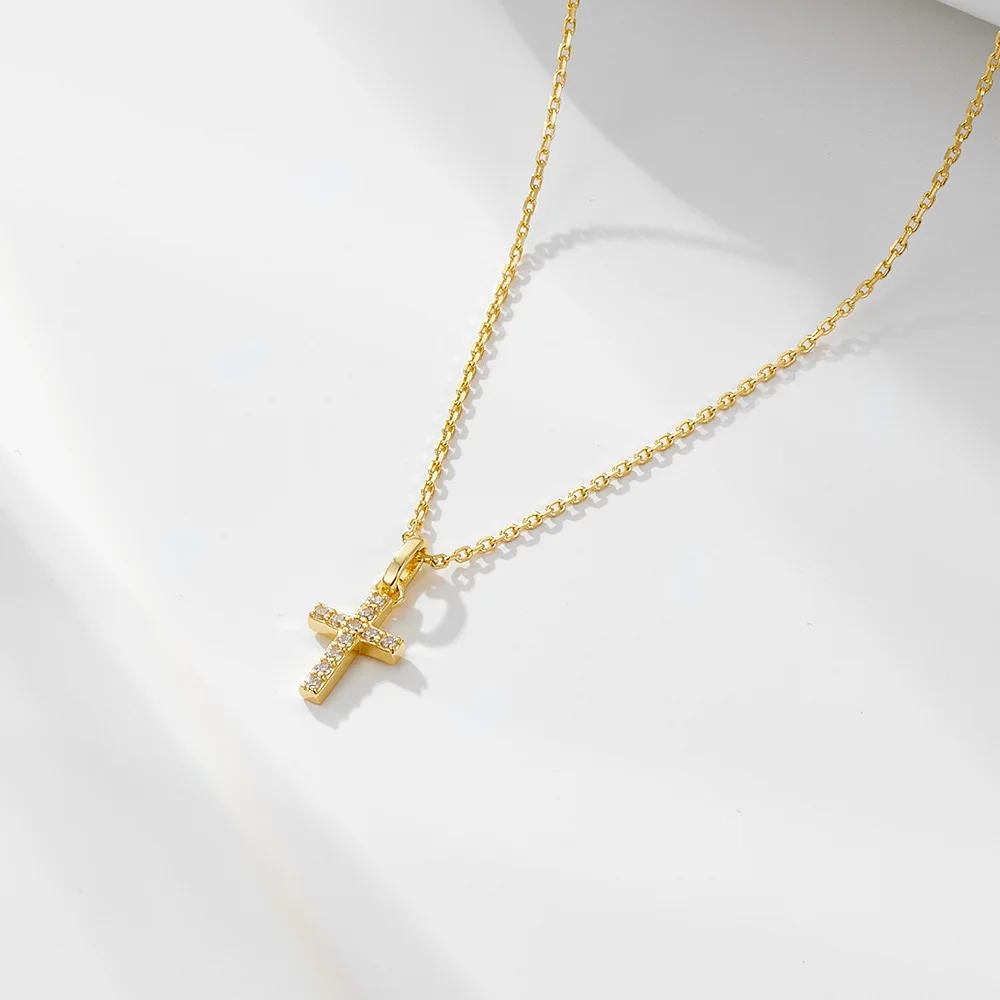 

Simple graceful Diamond Cross sterling silver necklace for women special-interest design high-grade clavicle chain neck chain