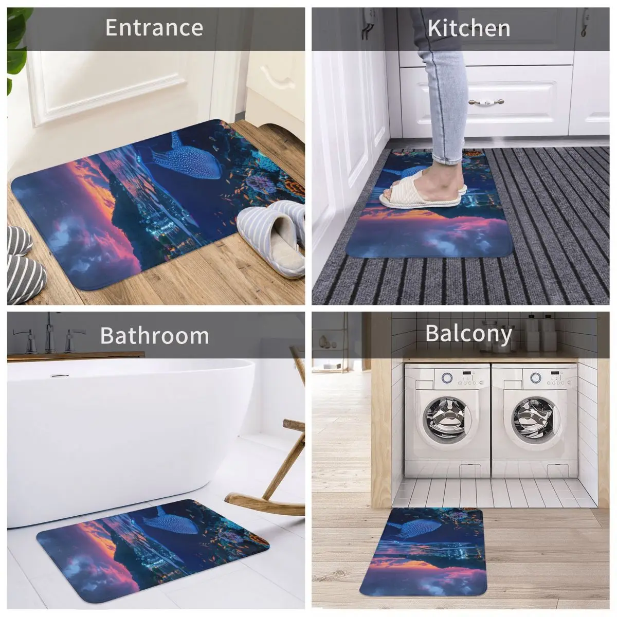 Яркий коврик для передней двери Majestic Whale Shark противоскользящий впитывающий дома