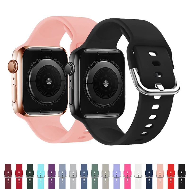 

Silicone Strap for Apple Watch 40mm 44mm 45mm 41mm 38mm 42mm 40 44 45mm watchband bracelet iWatch series 7 6 5 4 3 se band
