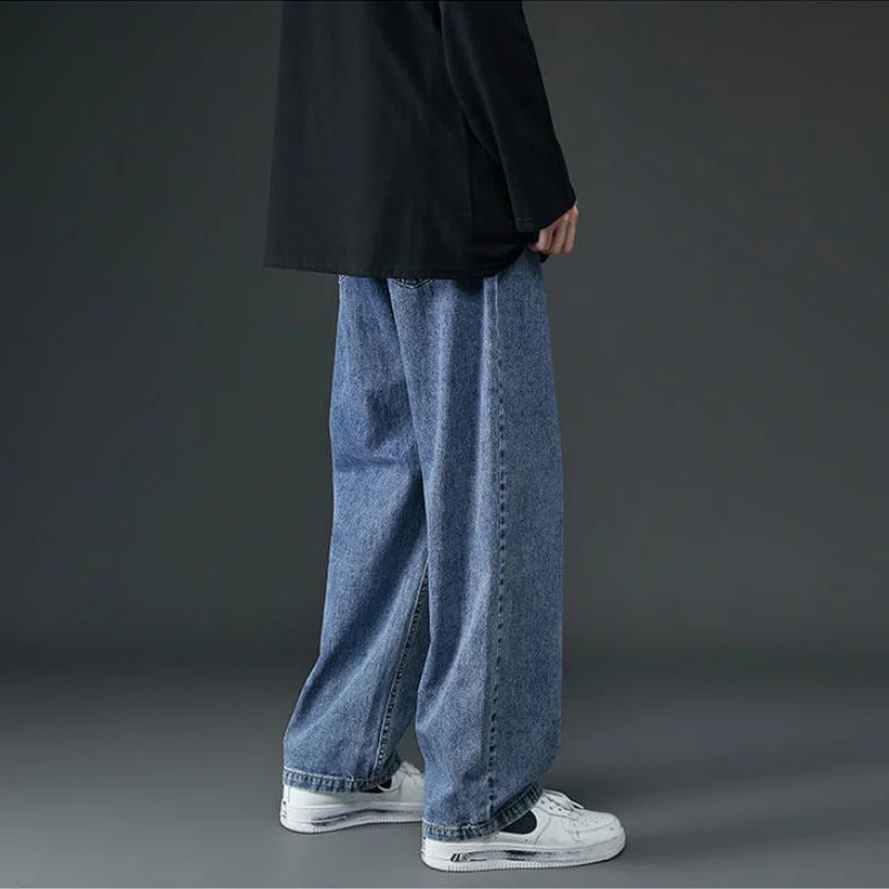 DEEPTOWN Classic Casual Jeans Korean Style for Men Blue Black Loose Youth Fashion Trousers Male Men's Clothing Spring and Autumn