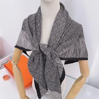 lunadolphin women winter square scarf 130x130cm black woven print hand rolled edges silk wool big tippet shawl pashmina wrap
