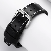 pilot strap 20mm leather strap watch accessories high quality soft materials smooth black strap wrist strap silver pin buckle