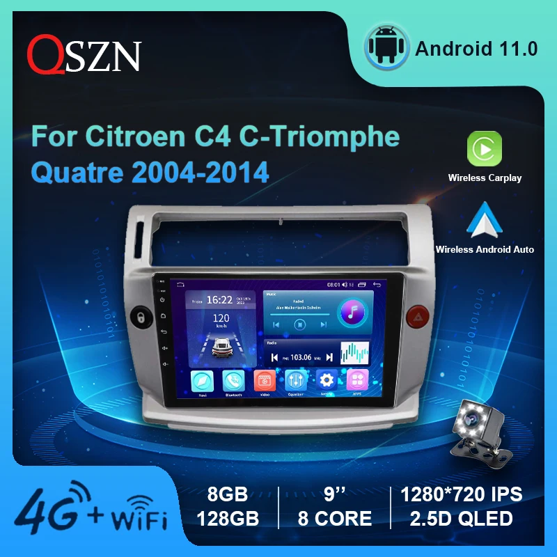 

Android11 Car Radio For Citroen C4 Triomphe Quatre 2004-2014 Video Multimedia Player Carplay Auto 8+128G GPS IPS DSP Wifi Stereo