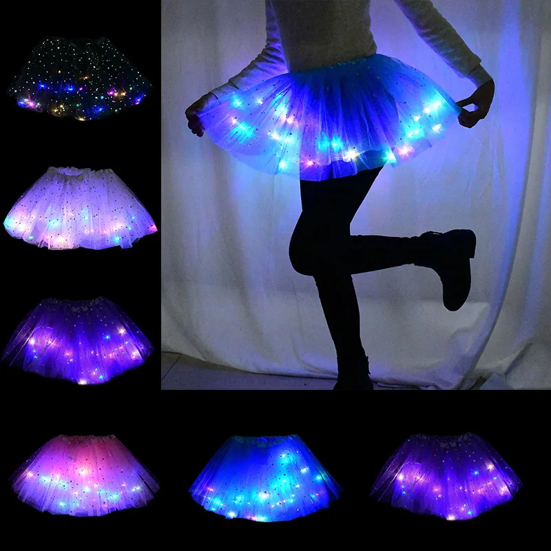 LED Glowing Light Princess Tutu Skirts for Girls Women Light Up Tutu Wedding Party Costumes Cosplay Birthday Gift Luminous Cloth