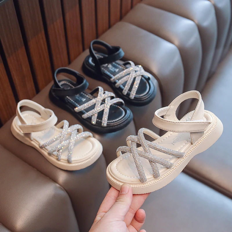 Сандалии Детские универсальные со стразами Модные Босоножки с открытым носком
