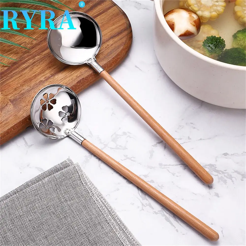 

Hot Pot Spoon Creative With Long Handle 304 Stainless Steel Beech Handle Kitchen Accessories Colander Household Cooking Spoon