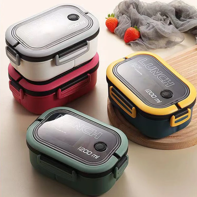 

1200ml Lunch Box For Kids 2Layers Children Microwave Bento Box With Spoon Fork Portable Hermetic Leakproof Adults Food Container