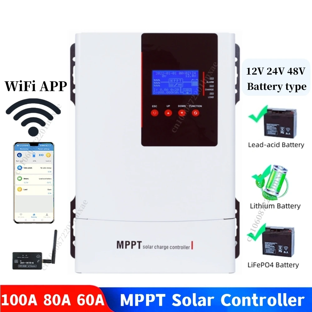 12V 24V 48V 100A MPPT Solar Charge Controller WIFI APP 150VDC PV Solar Panel Regulator For LiFePO4 Lithium Lead-Acid Gel Battery