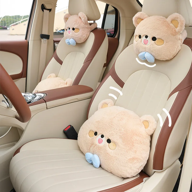 

Autumn and winter car seat cushion rabbit hair embroidered bow bear car seat cushion waist support warm comfortable car seat cus
