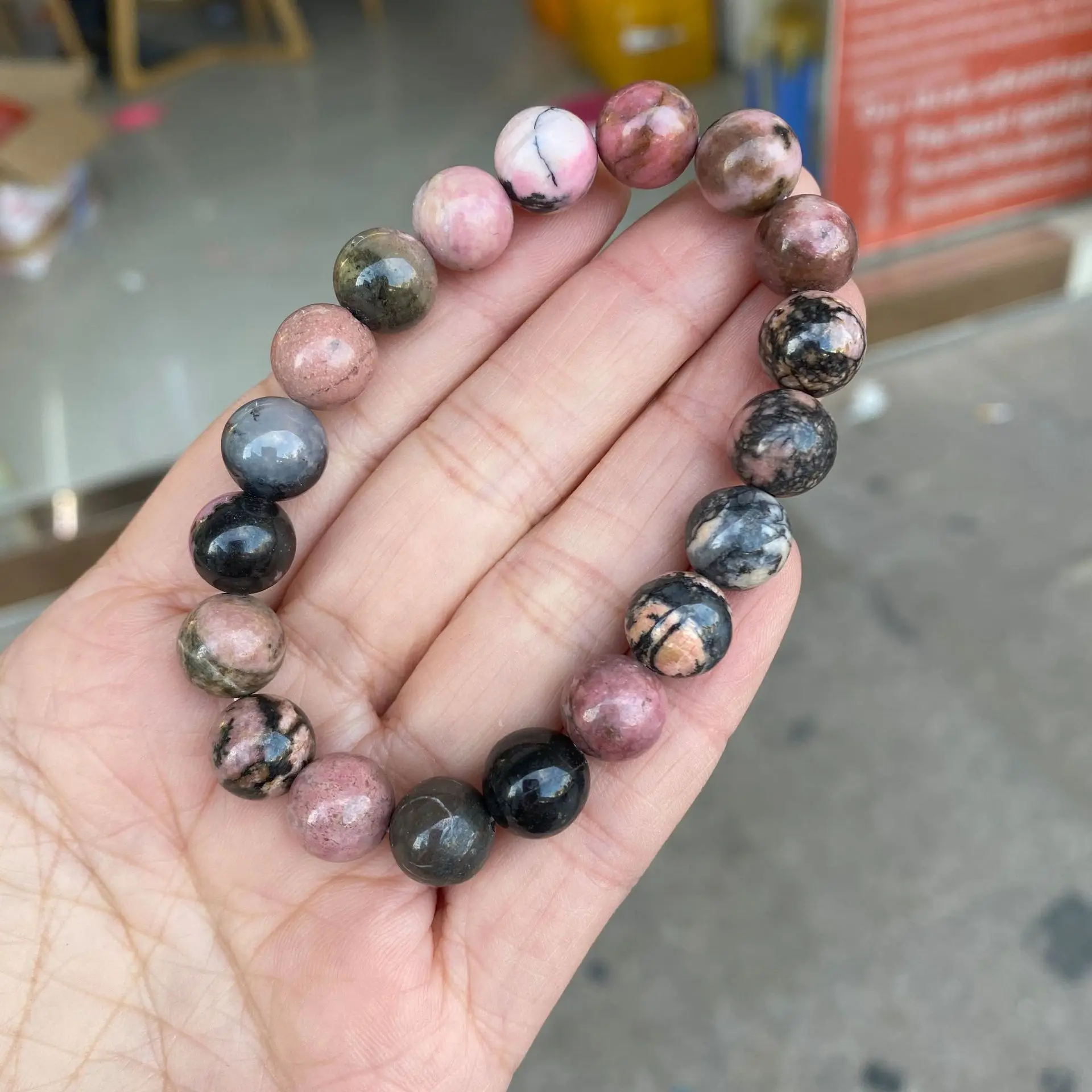 

Wholesale natural Rhodonite round 6mm 8mm 10mm 12mm beads 18.5cm bracelet