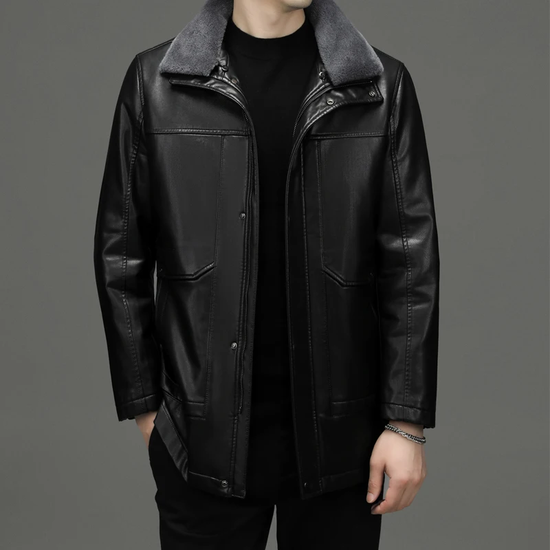 

High Quality Leather Coat 2022 Autumn and Winter New Men's Thick Wool Collar Detachable Liner Warm Leather Men's Leather Jacket