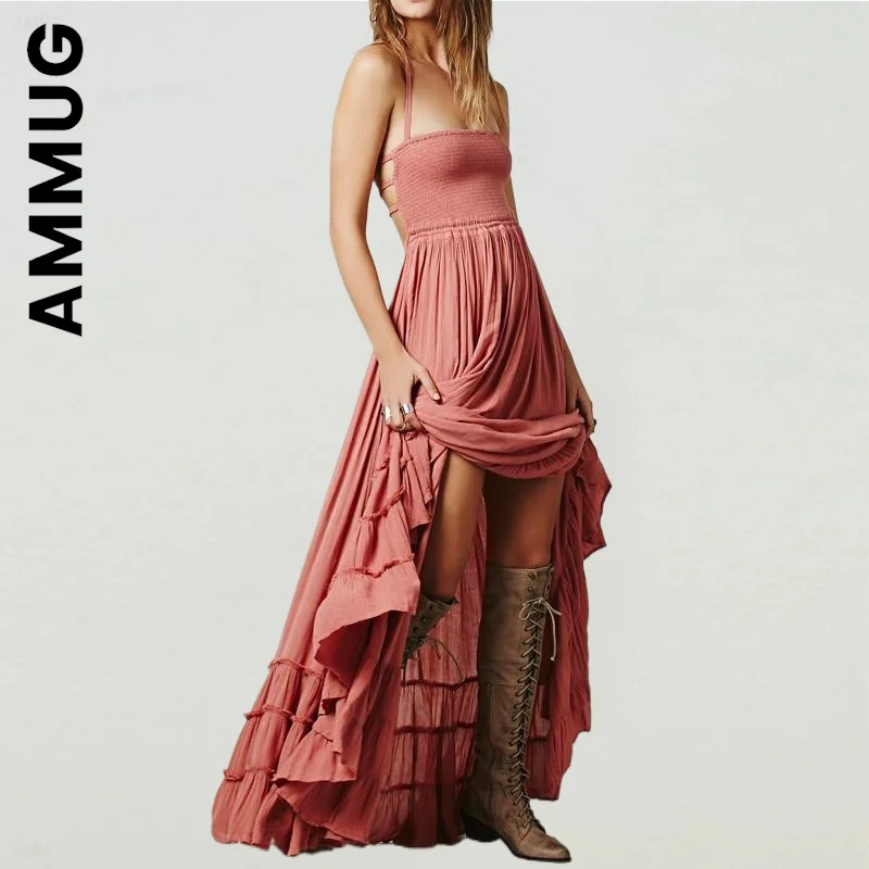 

Ammug Sleeveless Dress Women New Stylish Streetwear Maxi Dress Summer Beach Backless Vestidos Female Dresses Woman