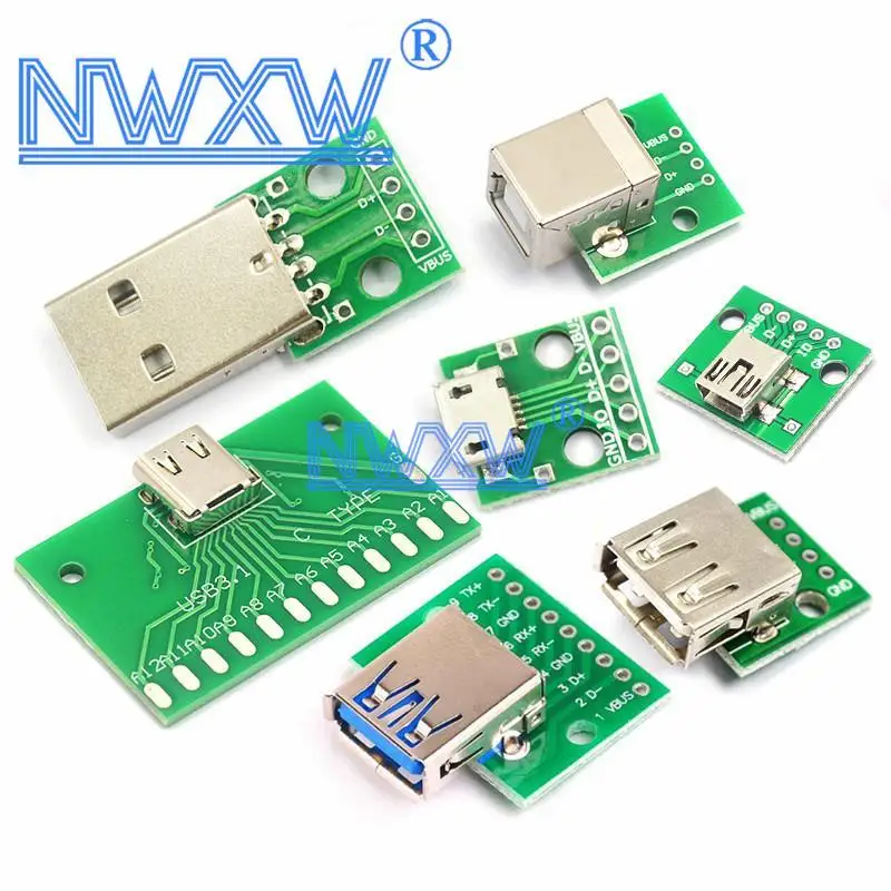 

5 шт. Micro Mini USB A Male USB 2,0 3,0 A Female USB B разъем интерфейса до 2,54 мм DIP PCB конвертер адаптер коммутационная плата