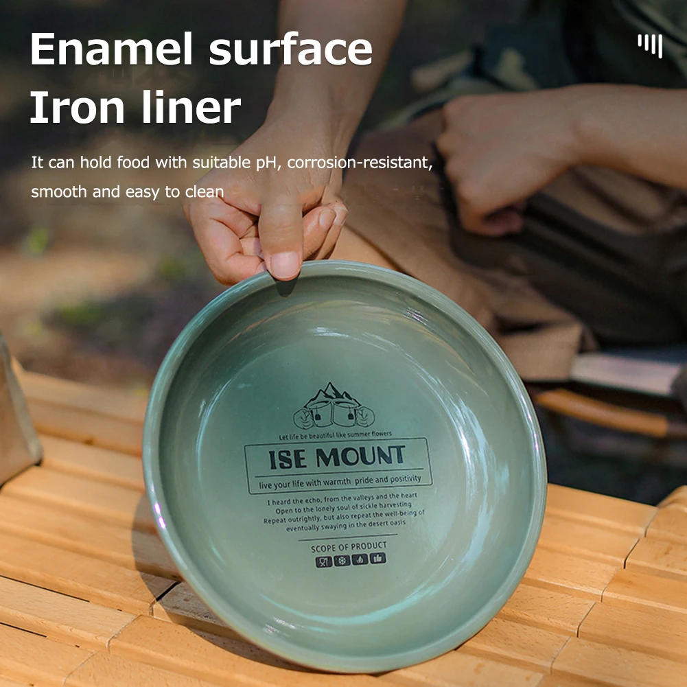 

Уличная эмалированная обеденная тарелка, Круглый двухслойный обжимной шаблон, многоцелевой, для кемпинга, пикника, дома, барбекю, блюдо для ...