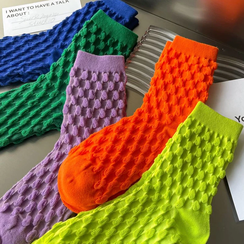 10 Pair Cute Bubble Decoration Women Socks Set Candy Color Autumn Winter Long Skateboard CottonSocks High Quality Fashion Sokken