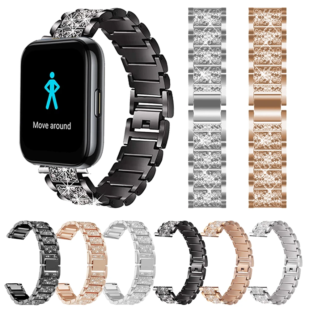 

Женский ремешок со стразами для Realme Watch S Pro, ремешок для Realme Watch 2 Pro 20 мм 22 мм, браслет с металлическим ремешком, сменный Браслет