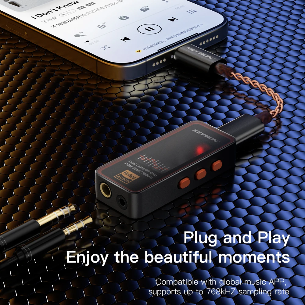 Фото KEYSION Dual CS43198 ЦАП аудио Hi-Fi декодер 768 кГц DSD256 USB Type-C до 3,5/4,4 усилитель для наушников с регулировкой эквалайзера для iOS Android №5