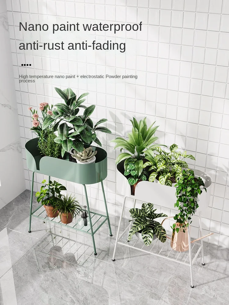 

zq Nordic Iron Balcony Floor Flower Stand Simple Flower Pot Shelf Indoor Pot Storage Rack