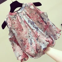 fashion elegant floral off shoulder chiffon shirt summer new women clothing o neck ruffles loose casual pullovers blouses female