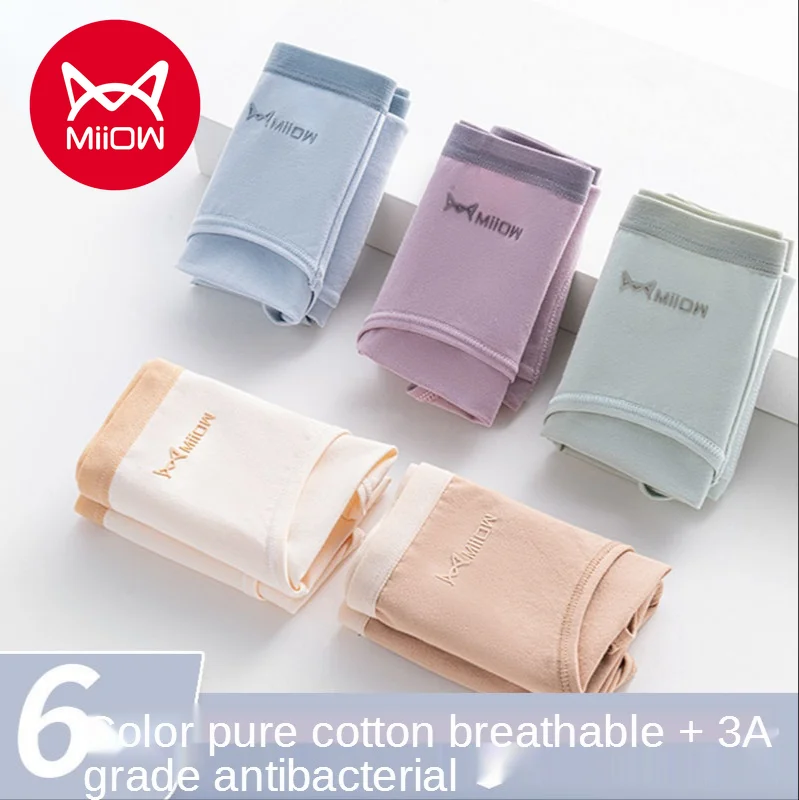 

3 PCS MiiOW Women's Underwear Pure Cotton Crotch Antibacterial Mid-waist No Trace Girl Girls Japanese Style Breathable Brief