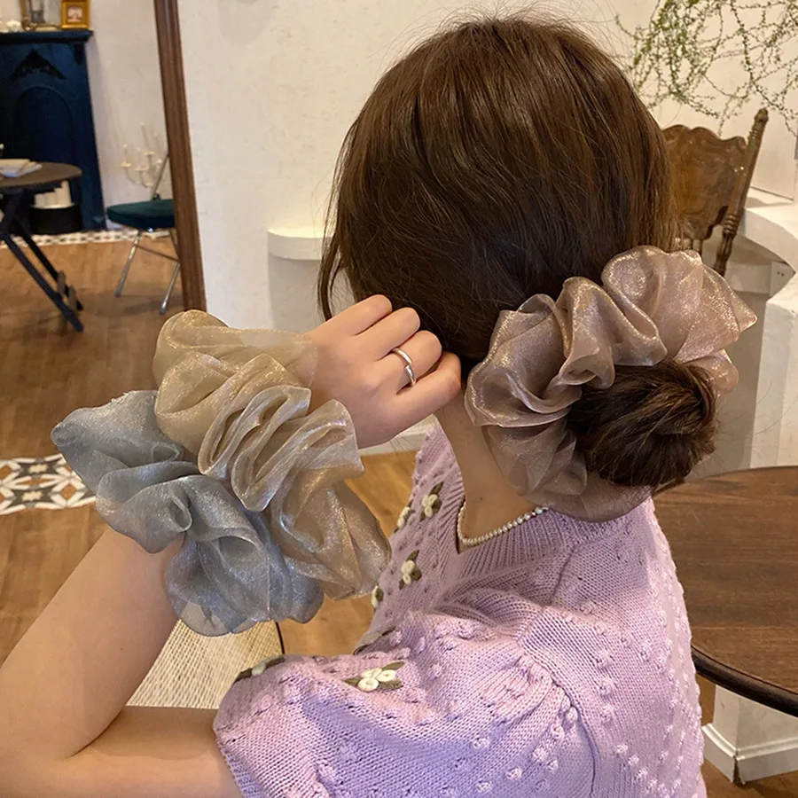 

solid color Oversized Hair Scrunchies For Women Solid Organza Scrunchie Hair Rubber Bands Elastic Hair Ties Ponytail Holder