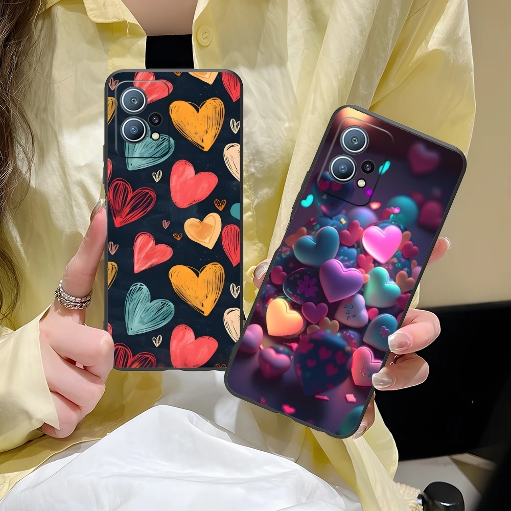 Y2K Glowing Love Hearts Mobile Phone Case for Huawei P60 P50 P40 P30 P20 P10 P9 P8 Pro Lite Plus Black Soft Cover Shell