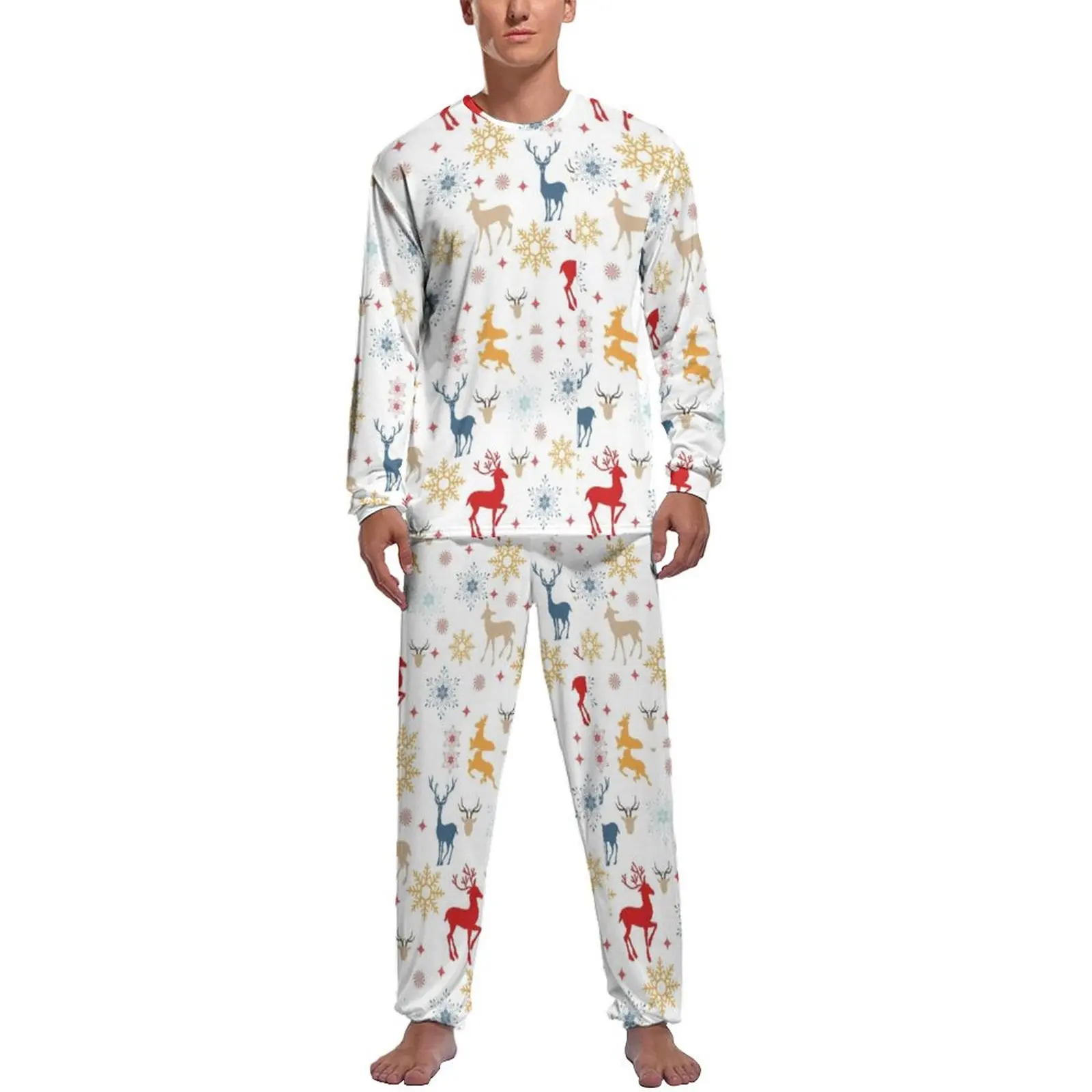 

Nordic Animal Pajamas Long-Sleeve Vintage Deer Patterns Two Piece Bedroom Pajama Sets Winter Man Graphic Kawaii Home Suit