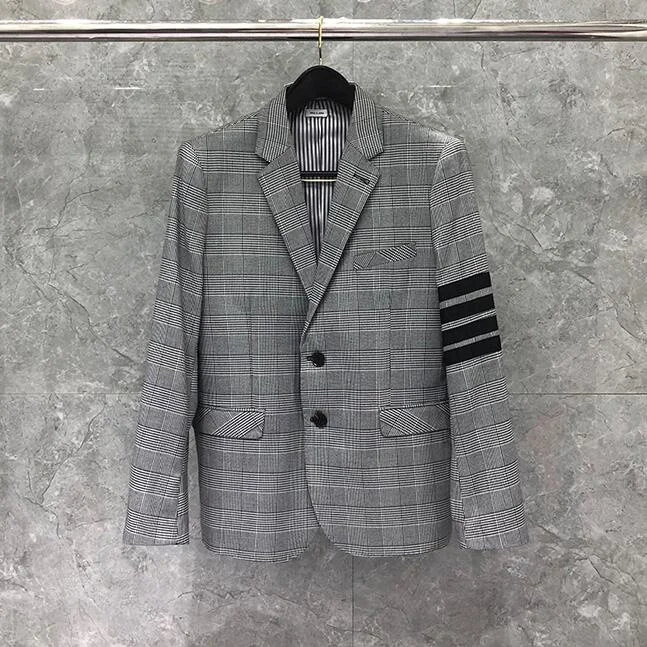 

TB 2023 Fashion THOM Brand Blazer Men Clothing Casual Gray Lattice Suit Slim Men's Jacket Single Breasted Wool Winter Coat