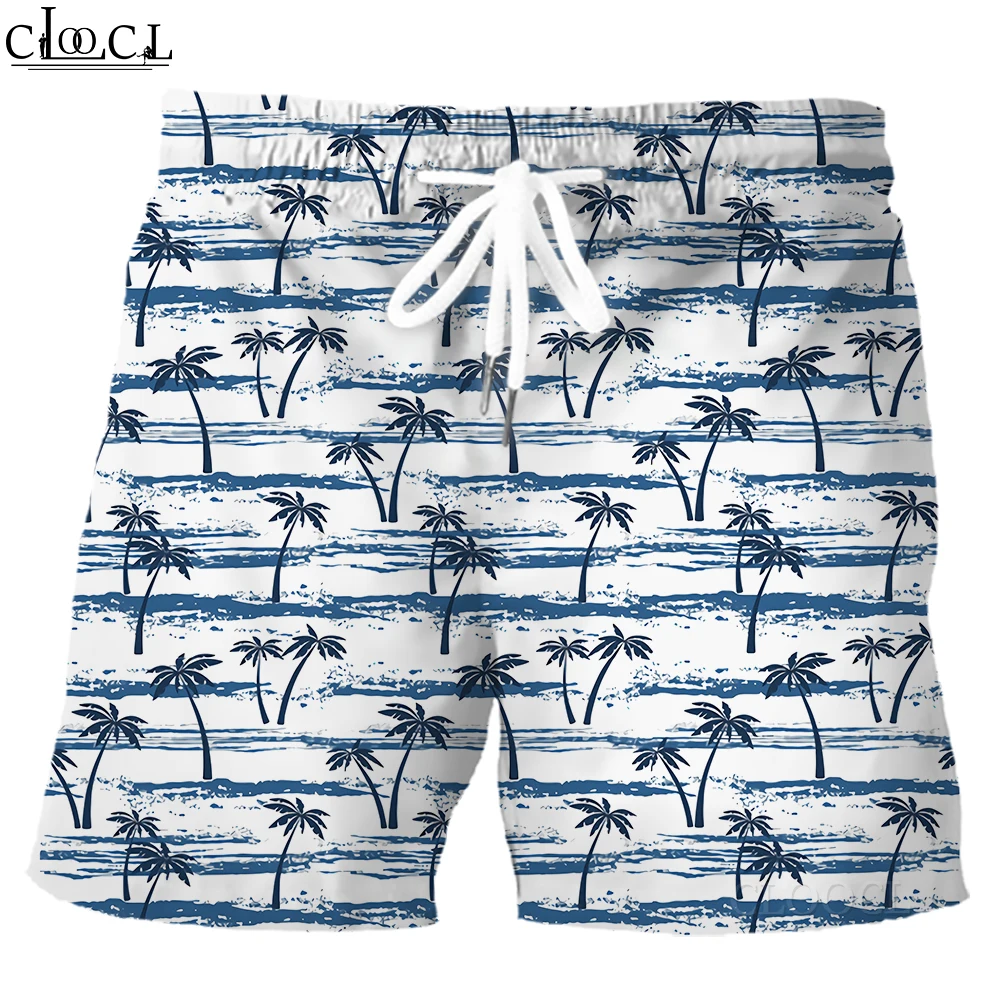 

HX Hawaii Shorts Polynesian Striped Coconut Tree 3D Print Board Shorts Beach Pants Fashion Sportwear Men Clothing